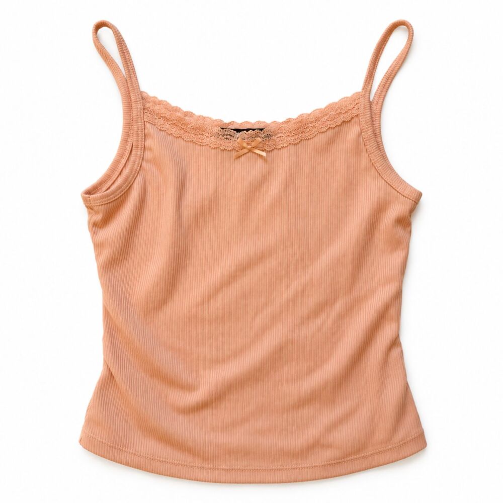 Just Polly Vintage Peach Pink Lace Trim Cami Tank Top Womens